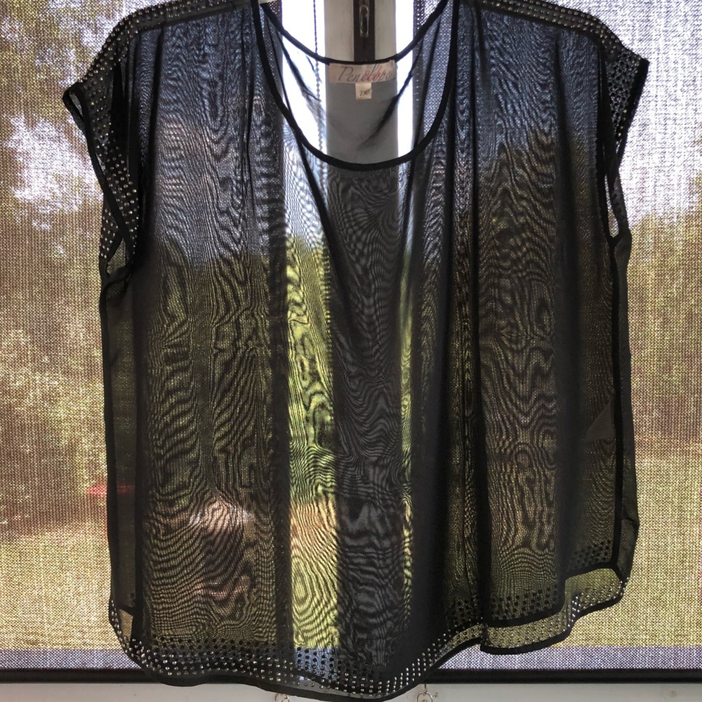 Penelope 2XL studded sheer black top
